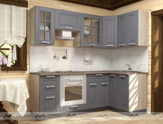 Угловая кухня Прованс 2200х1200, цвет Черный ясень/Дуб баррик в Курске - изображение