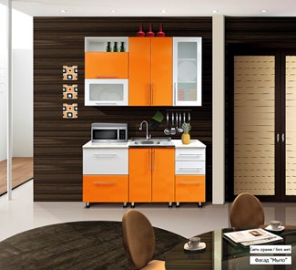 Гарнитур на кухню Мыло 224 1600х718, цвет Оранжевый/Белый металлик в Курске