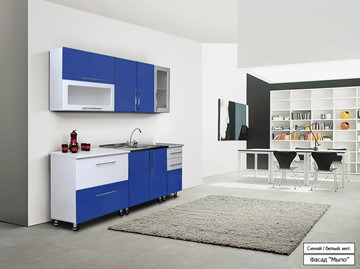 Гарнитур на кухню Мыло 224 2000х918, цвет Синий/Белый металлик в Курске