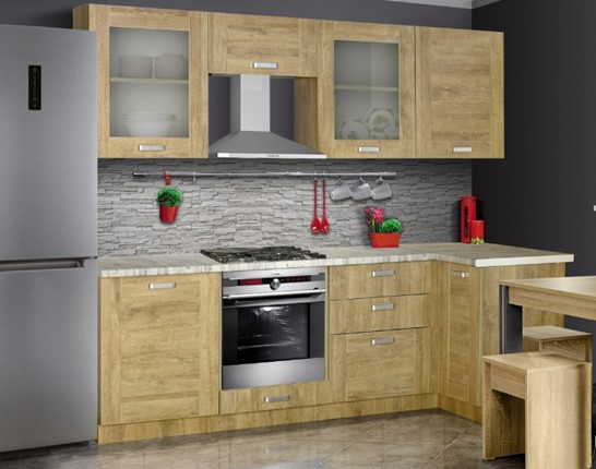 Угловой кухонный гарнитур Квадро 2400х1000, цвет Дуб Баррик в Курске - изображение