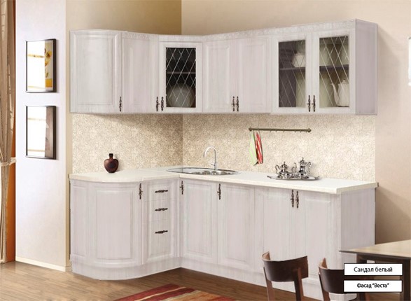 Угловая кухня Веста 1330х2200, цвет Сандал белый в Курске - изображение