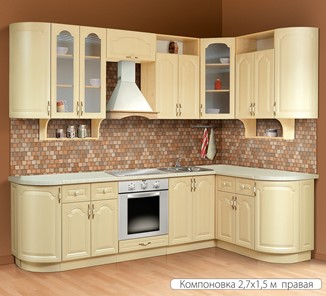 Модульная кухня Классика 2700х1500, цвет Дуб беленый в Курске