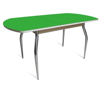 Кухонный стол раздвижной ПГ-01 СТ2, дуб молочный/зеленое стекло/35 хром гнутые металл в Курске
