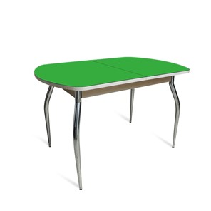 Обеденный стол ПГ-05 СТ2, дуб молочный/зеленое стекло/35 хром гнутые металл в Курске