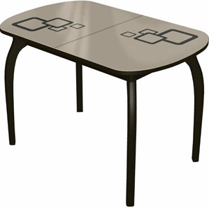 Кухонный раскладной стол Ривьера мини дерево №1, Рисунок квадро (стекло молочное/коричневый/венге) в Курске