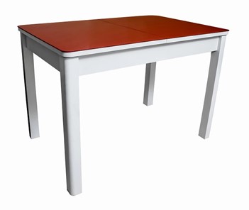 Кухонный стол раздвижной Айсберг-07 СТ2, белое ЛДСП/стекло алое/прямые массив белый в Курске