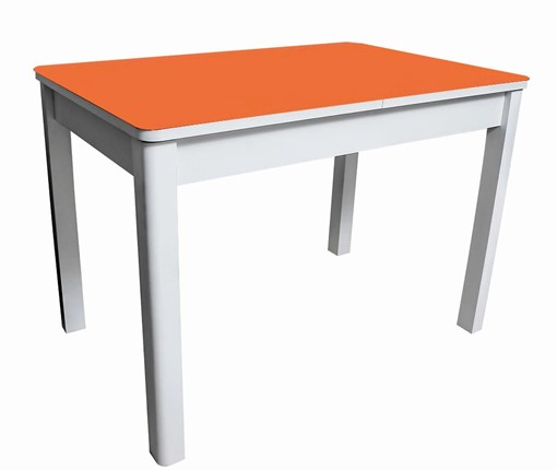 Кухонный раскладной стол Айсберг-01 СТ2, белое ЛДСП/стекло оранжевое/прямые массив белый в Курске - изображение