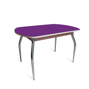 Обеденный раздвижной стол ПГ-02 СТ2, дуб молочный/фиолетовое стекло/35 хром гнутые металл в Курске
