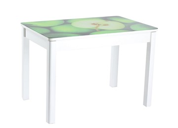 Кухонный стол раздвижной Айсберг мини СТФ, белое лдсп/зеленые яблоки/40 прямые массив белые в Курске
