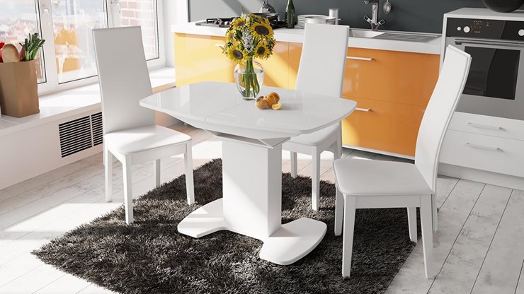 Кухонный стол раскладной Портофино (СМ(ТД)-105.01.11(1)), цвет  Белый глянец/Стекло белое в Курске - изображение 1