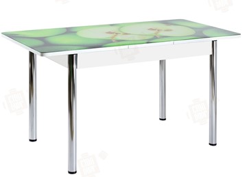 Раздвижной стол Айсберг-02 СТФ, белое лдсп/зеленые яблоки/ноги хром прямые в Курске