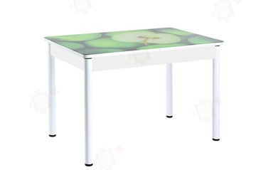 Кухонный раскладной стол Айсберг-02 СТФ, белое лдсп/зеленые яблоки/ноги крашеные в Курске
