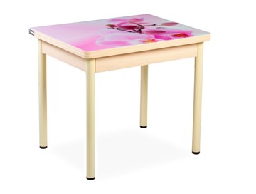 Кухонный пристенный стол СПА-02 СТФ, молочный дуб/фотопечать орхидея/опоры бежевый в Курске