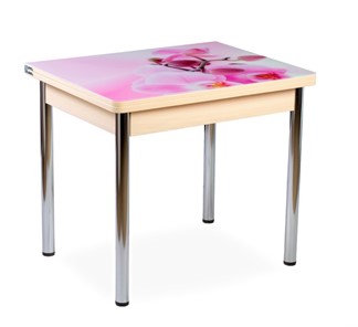 Кухонный пристенный стол СПА-02 СТФ, молочный дуб/фотопечать орхидея/опоры хром в Курске