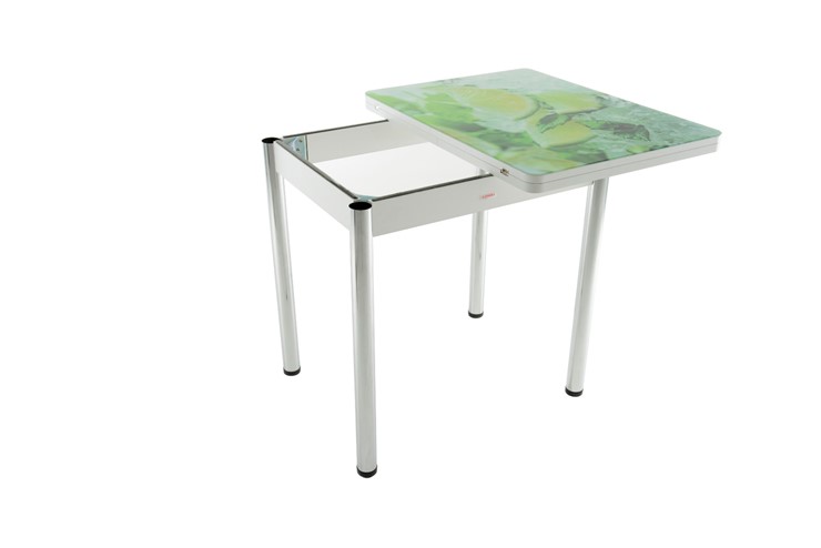 Обеденный раздвижной стол Бари хром №6 (стекло молочное/дуб выбеленный) в Курске - изображение 2