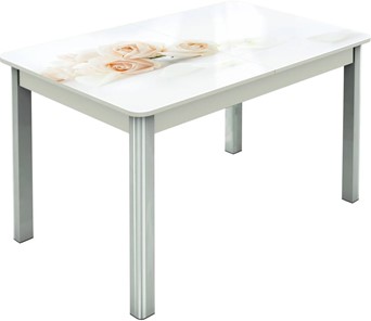 Обеденный раздвижной стол Гамбург исп.2 ноги метал. крашеные №23, Фотопечать (Цветы №32) в Курске