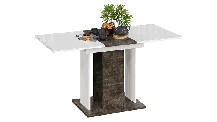 Кухонный раздвижной стол Кёльн тип 1 (Ателье темный, Белый, Стекло Белый глянец) в Курске - изображение 1