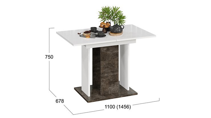 Кухонный раздвижной стол Кёльн тип 1 (Ателье темный, Белый, Стекло Белый глянец) в Курске - изображение 2
