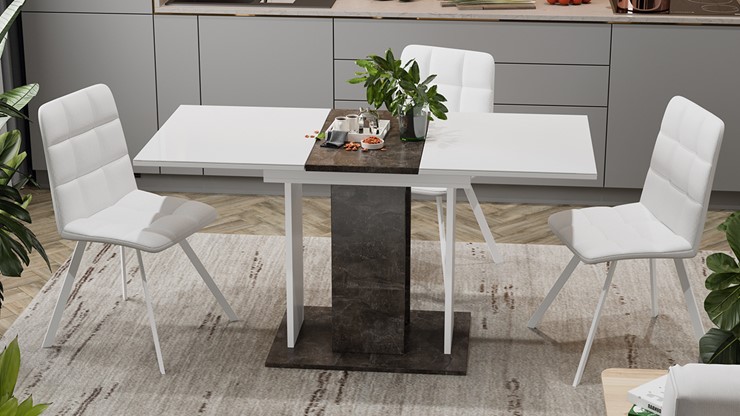 Кухонный раздвижной стол Кёльн тип 1 (Ателье темный, Белый, Стекло Белый глянец) в Курске - изображение 3
