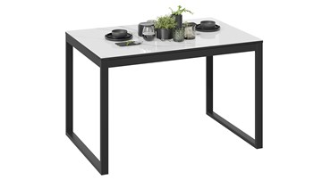 Кухонный раскладной стол Маркус Тип 1 (Черный муар, Стекло белый мрамор) в Курске