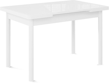 Кухонный стол раскладной Милан-1 EVO, ноги металлические белые, стекло белое/серый в Курске