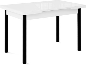 Обеденный раздвижной стол Милан-1 EVO, ноги металлические черные, стекло белое/серый в Курске