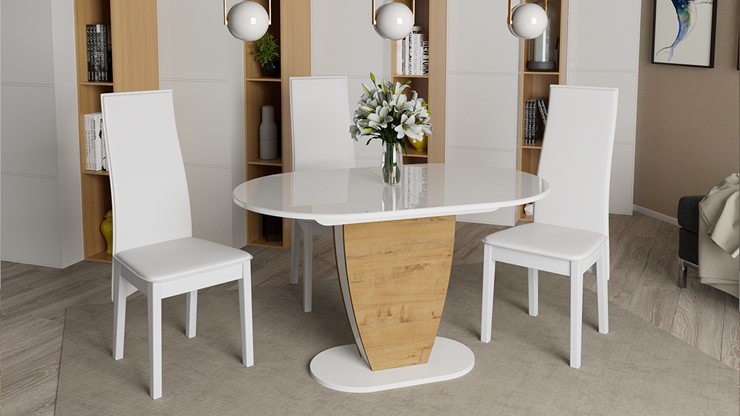 Кухонный стол раскладной Монреаль тип 1 (Белый глянец/Бунратти) в Курске - изображение 2
