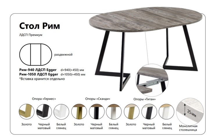 Кухонный раздвижной стол Рим ЛДСП 940 в Курске - изображение 1
