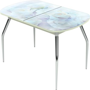Обеденный раздвижной стол Ривьера исп.1 ноги метал. крашеные №24 Фотопечать (Цветы №36) в Курске