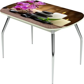 Обеденный раздвижной стол Ривьера исп.2 ноги метал. крашеные №24 Фотопечать (Цветы №18) в Курске