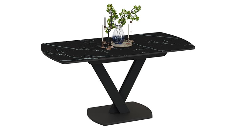 Кухонный раздвижной стол Салерно тип 1 (Черный муар/Стекло черный мрамор) в Курске - изображение 1