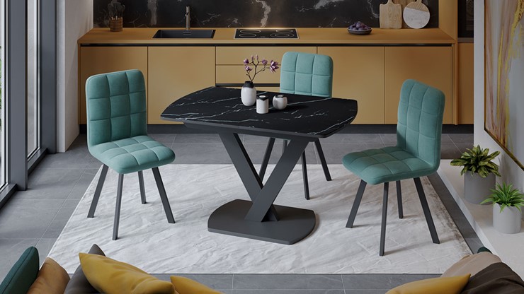 Кухонный раздвижной стол Салерно тип 1 (Черный муар/Стекло черный мрамор) в Курске - изображение 2