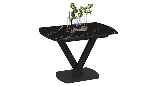 Кухонный раздвижной стол Салерно тип 1 (Черный муар/Стекло черный мрамор) в Курске - изображение