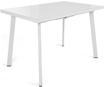 Кухонный стол раздвижной Сальвадор-2G (ноги белые, стекло cristal/белый цемент) в Курске - предосмотр