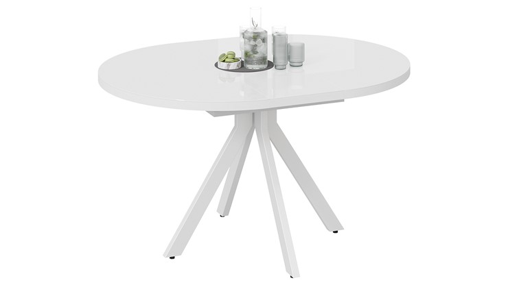 Кухонный раскладной стол Стокгольм Тип 1 (Белый муар/Стекло глянцевое белое) в Курске - изображение 1
