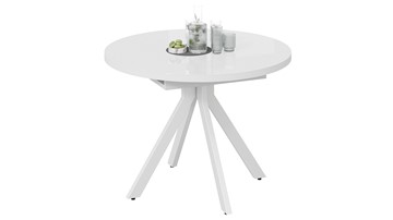Кухонный раскладной стол Стокгольм Тип 1 (Белый муар/Стекло глянцевое белое) в Курске - предосмотр
