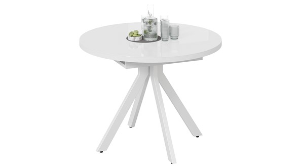 Кухонный раскладной стол Стокгольм Тип 1 (Белый муар/Стекло глянцевое белое) в Курске - изображение