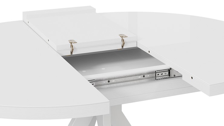 Кухонный раскладной стол Стокгольм Тип 1 (Белый муар/Стекло глянцевое белое) в Курске - изображение 6