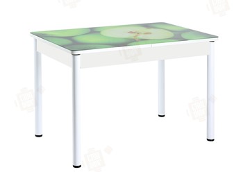 Кухонный раздвижной стол Айсберг-01 СТФ, белый/фотопечать зеленые яблоки/ноги крашеные в Курске