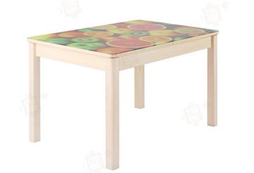 Кухонный стол раздвижной Айсберг-01 СТФ, дуб/фотопечать фрукты/ноги массив квадратные в Курске