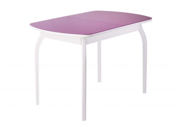 Обеденный раздвижной стол ПГ-мини, матовое фиолетовое стекло, ноги гнутые массив белый в Курске - изображение