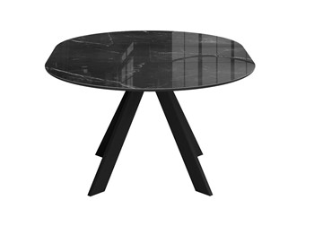 Стеклянный кухонный стол раздвижной DikLine SFC110 d1100 стекло Оптивайт Черный мрамор/подстолье черное/опоры черные в Курске