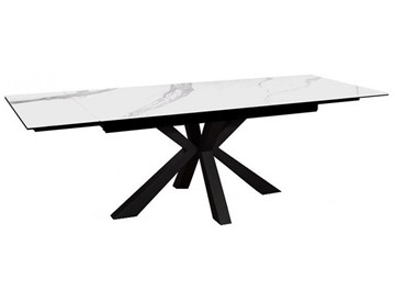 Стол обеденный раскладной раздвижной DikLine SFE140 Керамика Белый мрамор/подстолье черное/опоры черные (2 уп.) в Курске
