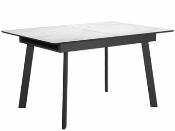 Стеклянный стол раздвижной DikLine SFH125 стекло Оптивайт Белый мрамор/подстолье черное в Курске