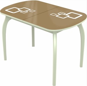 Кухонный раскладной стол Ривьера мини дерево №1, Рисунок квадро (стекло капучино/белый/белый) в Курске