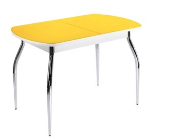 Кухонный раскладной стол ПГ-01 СТ2, белое/желтое стекло/35 хром гнутые металл в Курске