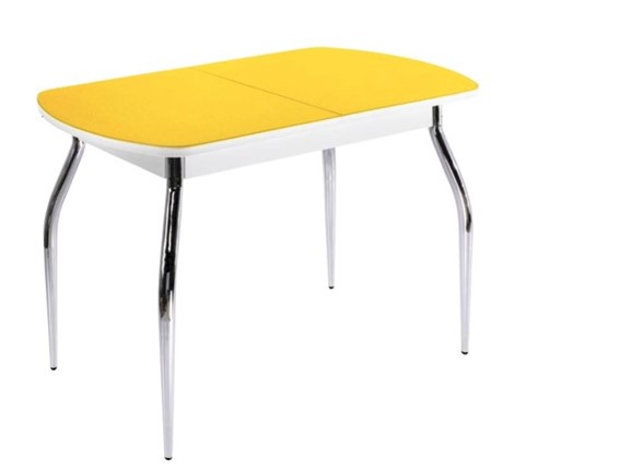 Кухонный раскладной стол ПГ-01 СТ2, белое/желтое стекло/35 хром гнутые металл в Курске - изображение