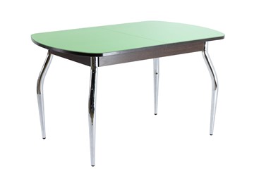 Кухонный обеденный стол ПГ-04 СТ2, венге ЛДСП/фисташка стекло/35 хром гнутые металл в Курске