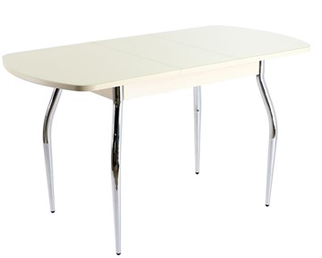 Кухонный стол раскладной ПГ-01 СТ1, дуб молочный/белое стекло/35 хром гнутые в Курске