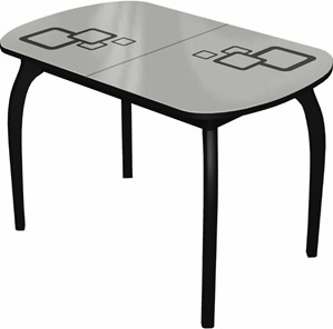 Кухонный стол раскладной Ривьера мини дерево №1, Рисунок квадро (стекло белое/черный/черный) в Курске